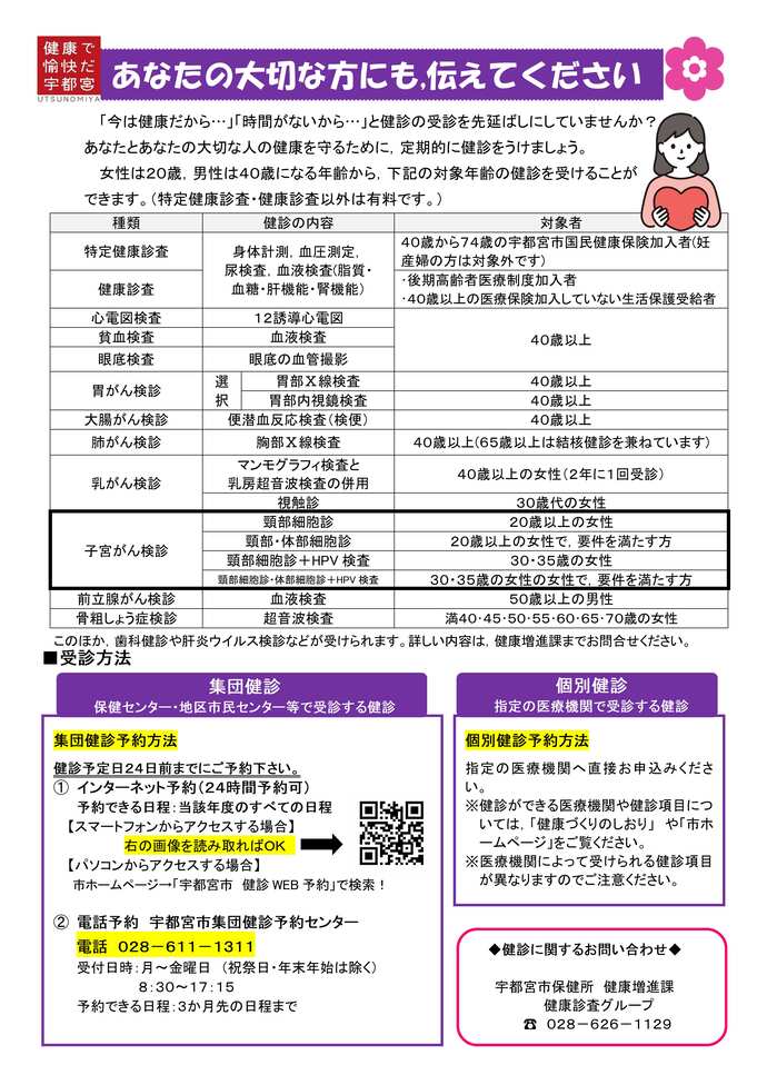 あなたの大切な方にも、伝えてください　健康を守るためには、定期的に健診を受けることが大切です。