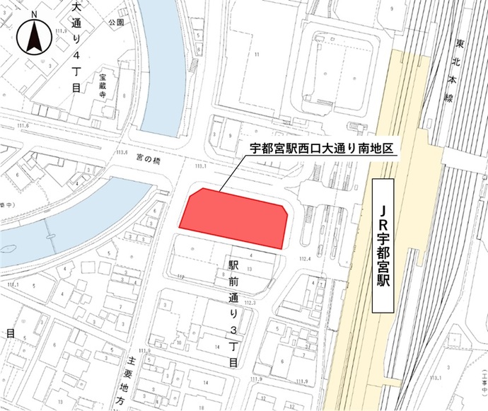 JR宇都宮駅西口駅前広場の南側の街区