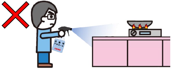 消毒用アルコールをご使用するときは、火気の近くで使用しないこと。