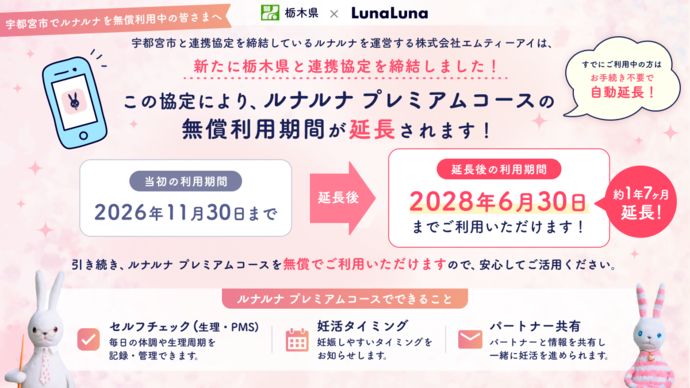 ルナルナの無償提供期間が令和10年6月30日に延長されました。