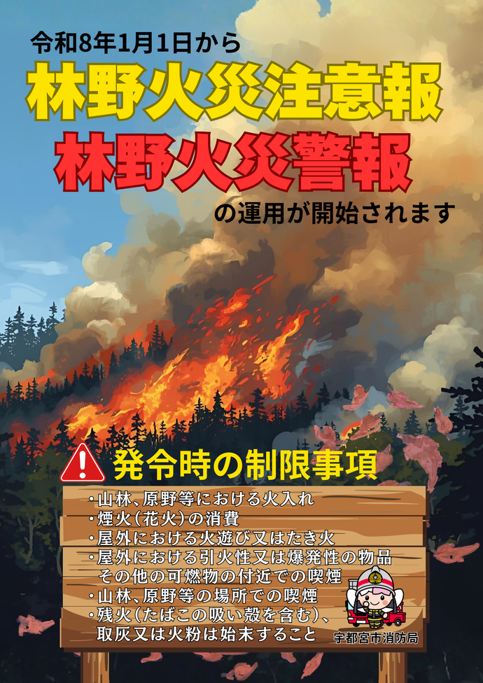 令和8年1月1日から林野火災注意報、林野火災警報の運用を開始しました